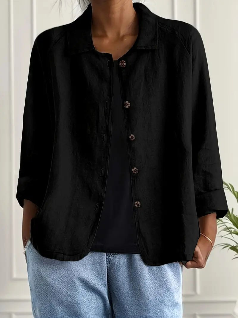 Willow | Women's Casual Button-Front Lightweight Jacket - Black