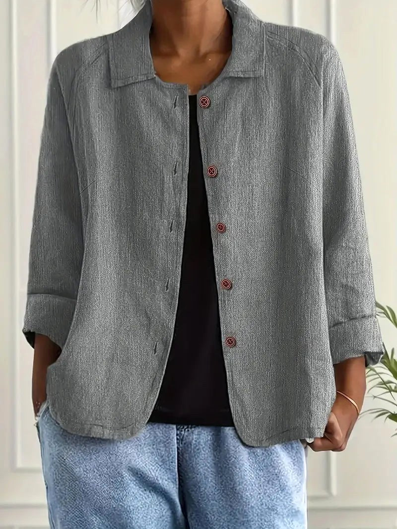 Willow | Women's Casual Button-Front Lightweight Jacket - Light Gray