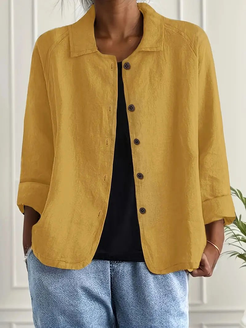 Willow | Women's Casual Button-Front Lightweight Jacket - Yellow