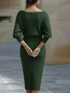 Reese | Women's Round-Neck Midi Dress, Draped Midi Dress | The Dress Cellar