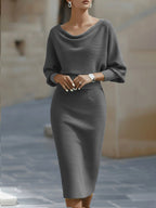 Reese | Women's Round-Neck Midi Dress, Draped Midi Dress | The Dress Cellar
