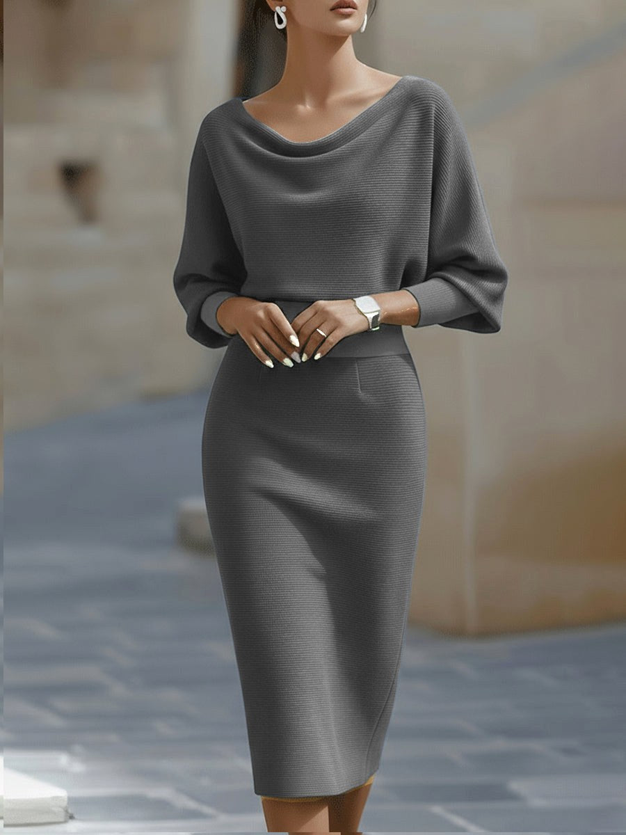 Reese | Women's Round-Neck Midi Dress, Draped Midi Dress | The Dress Cellar