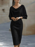 Reese | Women's Round-Neck Midi Dress, Draped Midi Dress | The Dress Cellar