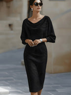 Reese | Women's Round-Neck Midi Dress, Draped Midi Dress | The Dress Cellar