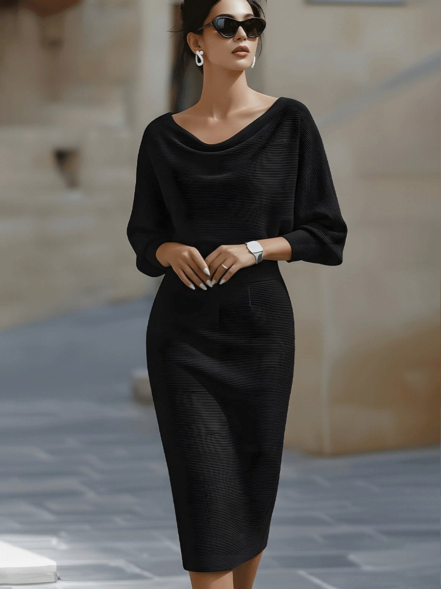 Reese | Women's Round-Neck Midi Dress, Draped Midi Dress | The Dress Cellar