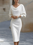 Reese | Women's Round-Neck Midi Dress, Draped Midi Dress | The Dress Cellar
