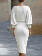 Reese | Women's Round-Neck Midi Dress, Draped Midi Dress | The Dress Cellar
