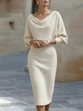 Reese | Women's Round-Neck Midi Dress, Draped Midi Dress | The Dress Cellar