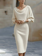 Reese | Women's Round-Neck Midi Dress, Draped Midi Dress | The Dress Cellar