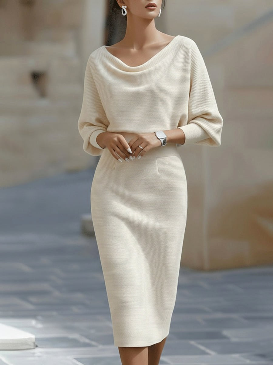 Reese | Women's Round-Neck Midi Dress, Draped Midi Dress | The Dress Cellar