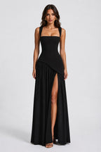Willow | Women's Sculpted Satin-Feel Maxi Dress, Draped Evening Dress | The Dress Cellar