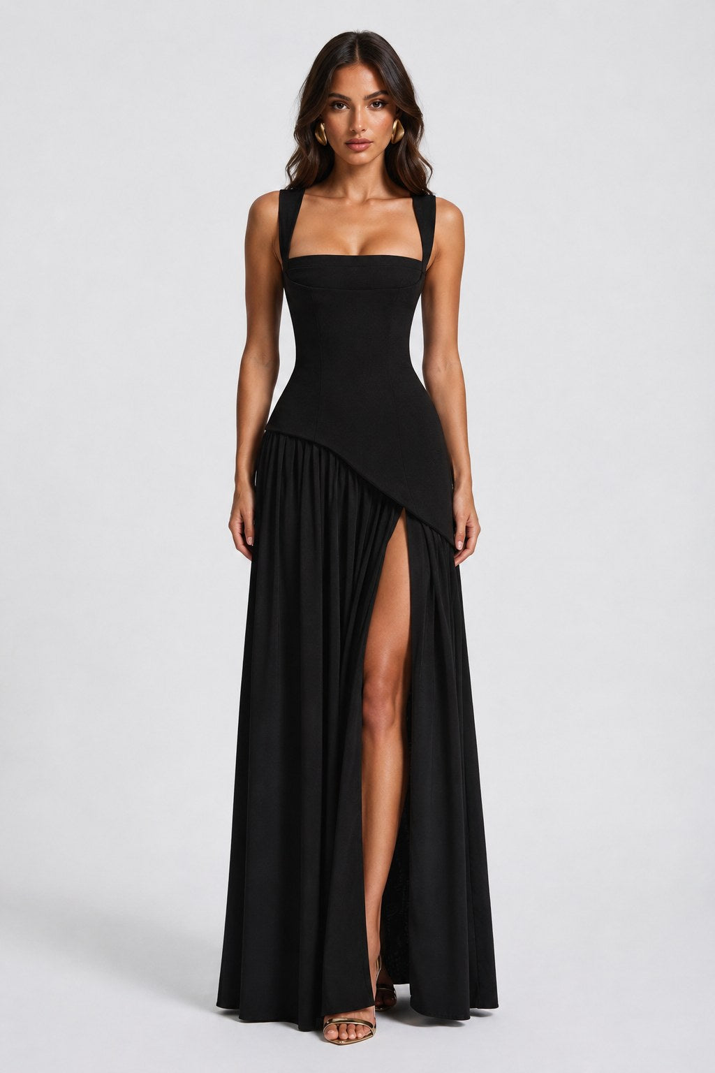 Willow | Women's Sculpted Satin-Feel Maxi Dress, Draped Evening Dress | The Dress Cellar