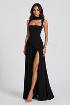 Willow | Women's Sculpted Satin-Feel Maxi Dress, Draped Evening Dress | The Dress Cellar