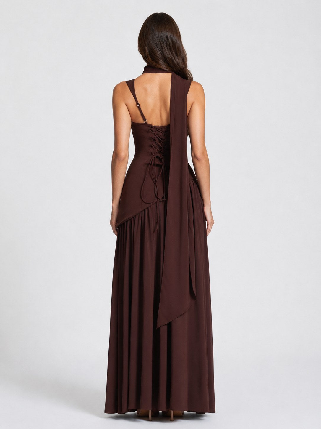 Willow | Women's Sculpted Satin-Feel Maxi Dress, Draped Evening Dress | The Dress Cellar | Sage Green