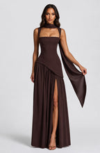 Willow | Women's Sculpted Satin-Feel Maxi Dress, Draped Evening Dress | The Dress Cellar | Burgundy