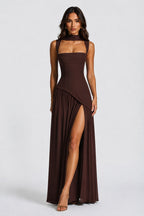 Willow | Women's Sculpted Satin-Feel Maxi Dress, Draped Evening Dress | The Dress Cellar