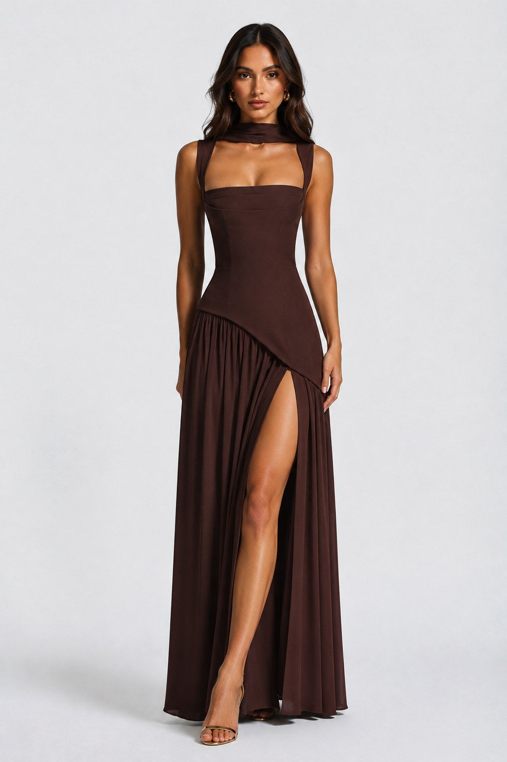 Willow | Women's Sculpted Satin-Feel Maxi Dress, Draped Evening Dress | The Dress Cellar