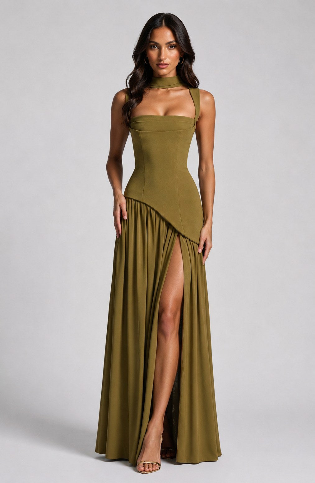 Willow | Women's Sculpted Satin-Feel Maxi Dress, Draped Evening Dress | The Dress Cellar
