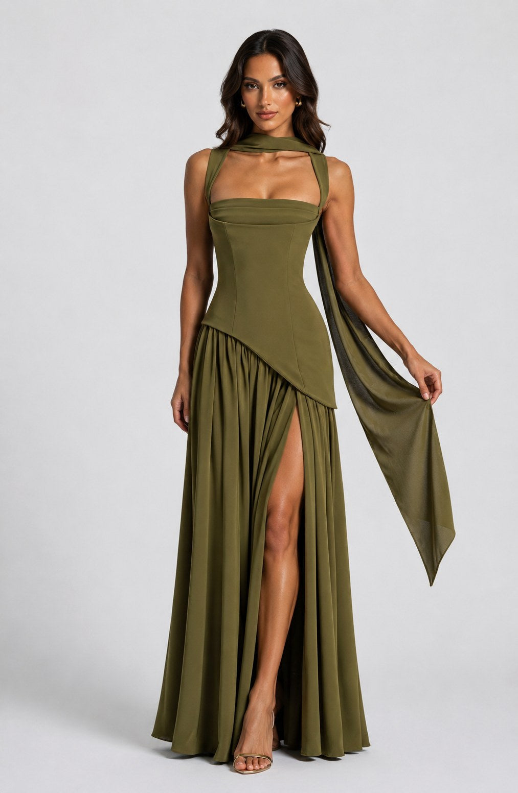 Willow | Women's Sculpted Satin-Feel Maxi Dress, Draped Evening Dress | The Dress Cellar