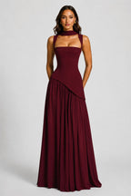 Willow | Women's Sculpted Satin-Feel Maxi Dress, Draped Evening Dress | The Dress Cellar