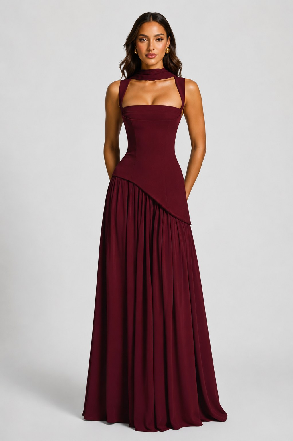 Willow | Women's Sculpted Satin-Feel Maxi Dress, Draped Evening Dress | The Dress Cellar