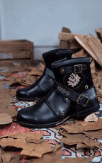 William | Men's Leather Biker-Style Boots, Classic Motorcycle Boots | The Dress Cellar