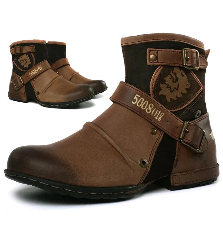 William | Men's Leather Biker-Style Boots, Classic Motorcycle Boots | The Dress Cellar