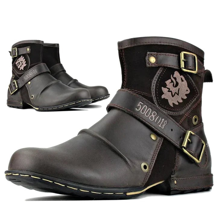 William | Men's Leather Biker-Style Boots, Classic Motorcycle Boots | The Dress Cellar