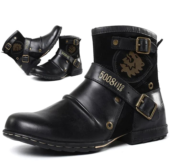William | Men's Leather Biker-Style Boots, Classic Motorcycle Boots | The Dress Cellar