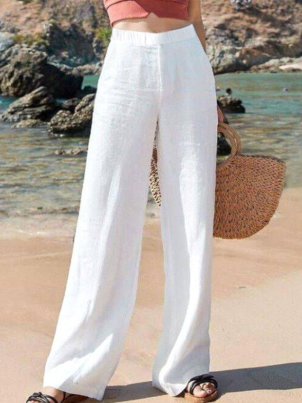 Wren | Women's High-Waist Wide-Leg Linen Trousers - White