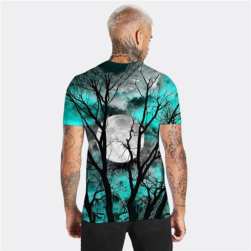 Wyatt | Men's Halloween Moon Graphic Crew Neck T-Shirt, Seasonal Autumn Tee | The Dress Cellar | Red