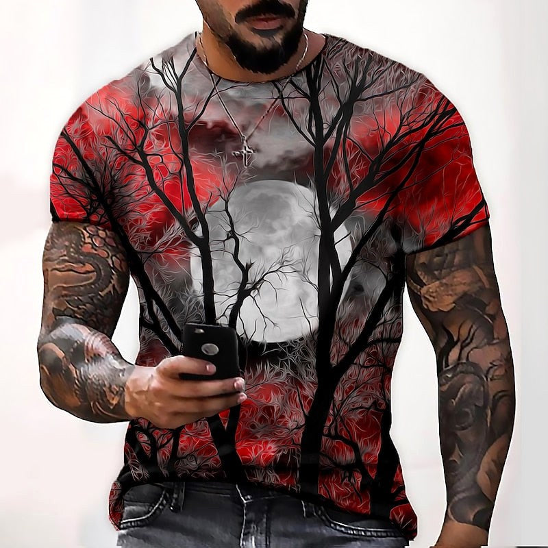 Wyatt | Men's Halloween Moon Graphic Crew Neck T-Shirt, Seasonal Autumn Tee | The Dress Cellar | Purple