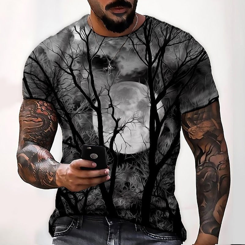 Wyatt | Men's Halloween Moon Graphic Crew Neck T-Shirt, Seasonal Autumn Tee | The Dress Cellar | Yellow