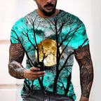 Wyatt | Men's Halloween Moon Graphic Crew Neck T-Shirt, Seasonal Autumn Tee | The Dress Cellar | Wine