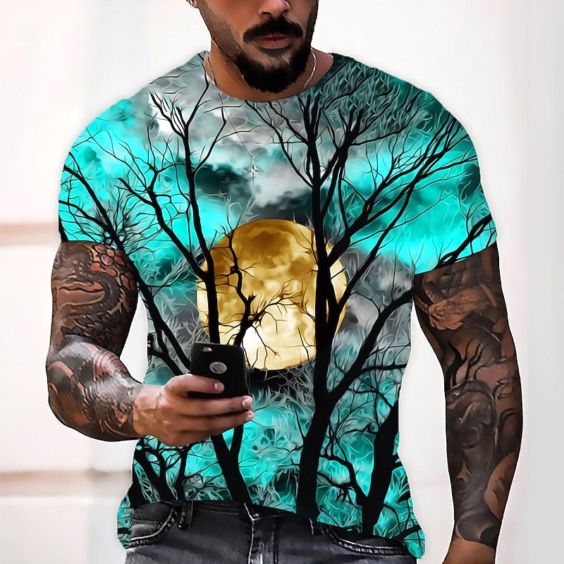 Wyatt | Men's Halloween Moon Graphic Crew Neck T-Shirt, Seasonal Autumn Tee | The Dress Cellar | Wine
