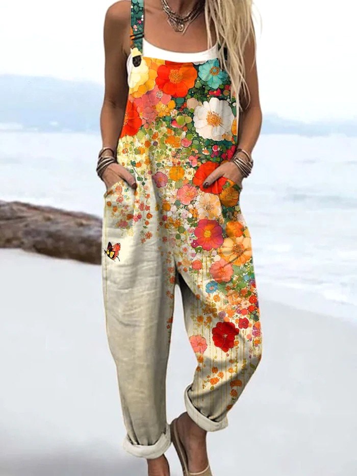 Ximena | Women's Vintage Floral Wide-Leg Jumpsuit - Multicolour