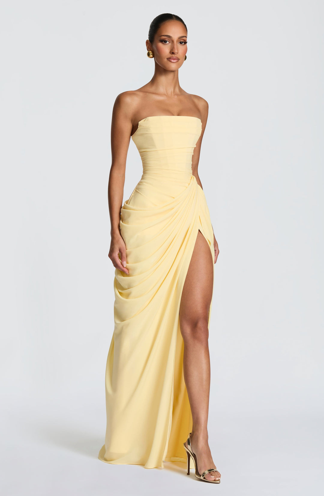Yvette | Women's Strapless Maxi Dress, Ruched Waist Evening Dress | The Dress Cellar