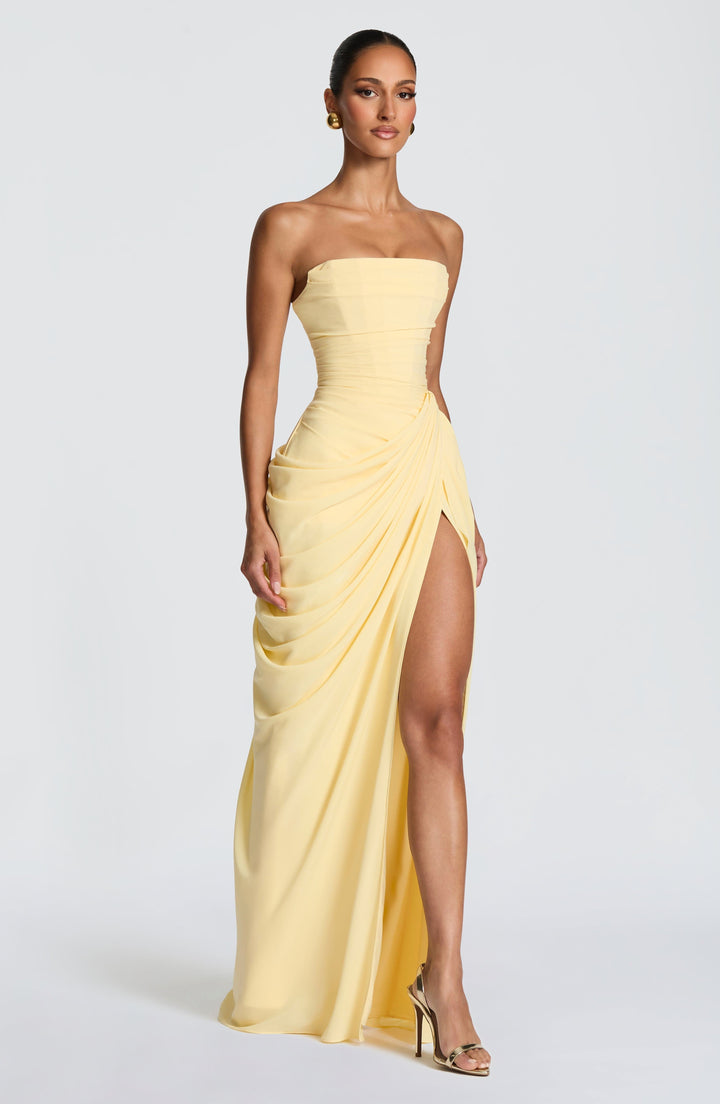 Yvette | Women's Strapless Maxi Dress, Ruched Waist Evening Dress | The Dress Cellar