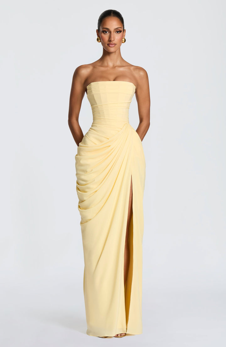 Yvette | Women's Strapless Maxi Dress, Ruched Waist Evening Dress | The Dress Cellar