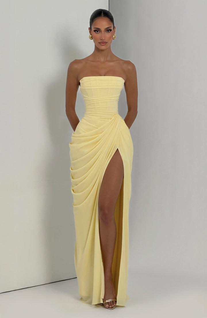 Yvette | Women's Strapless Maxi Dress, Ruched Waist Evening Dress | The Dress Cellar