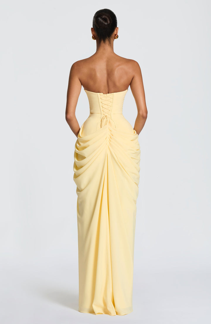 Yvette | Women's Strapless Maxi Dress, Ruched Waist Evening Dress | The Dress Cellar