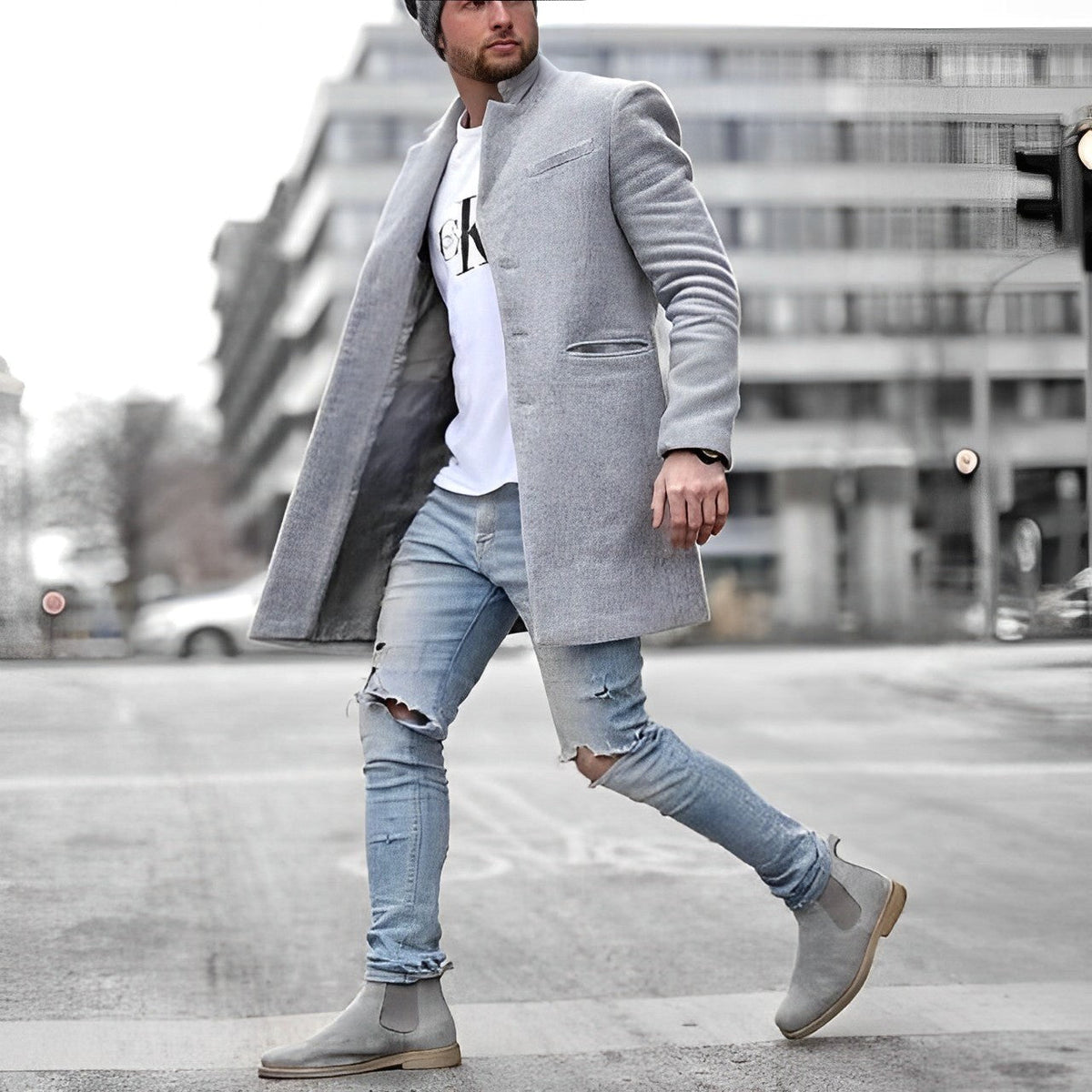 Zachary | Men's Slim-Fit Topcoat, Single-Breasted Tailored Coat | The Dress Cellar | Gray