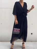 Zaria | Women's Timeless Wrap Midi Dress - Gray