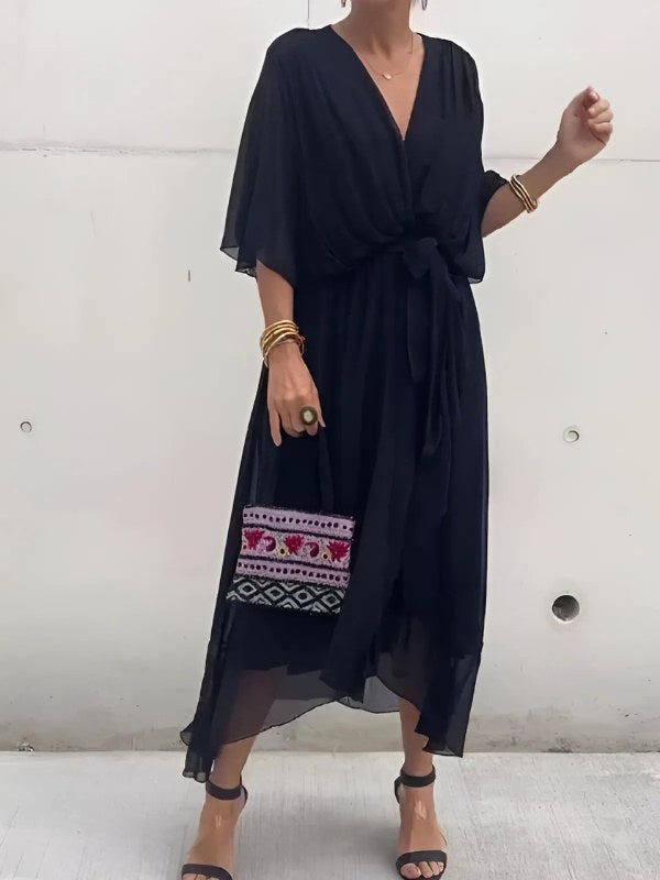 Zaria | Women's Timeless Wrap Midi Dress - Gray